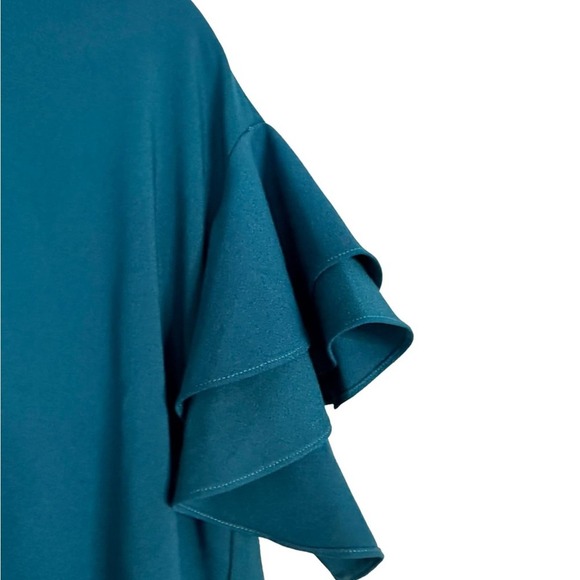 NSR NORDSTROM Top Womens XS Ruffled Sleeve Stretchy Blouse Teal Blue NWT USA - Picture 3 of 8